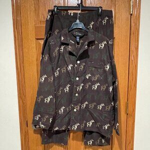 2 Pc. Knightsbridge Mens XL Brown Deer Caribou Flannel Lounge Sleep PJs Pajamas
